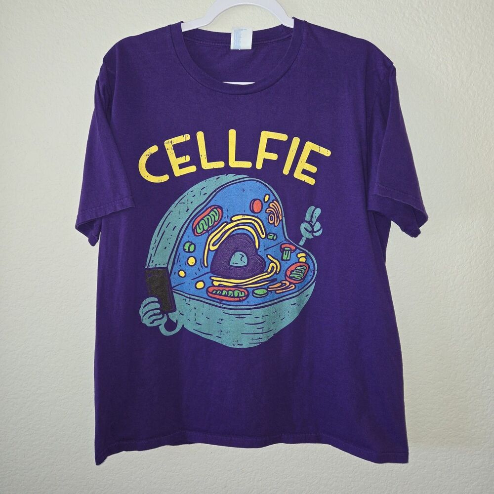 Cellfie (Selfie) T Shirt Mens Large Purple Science Humor Funny